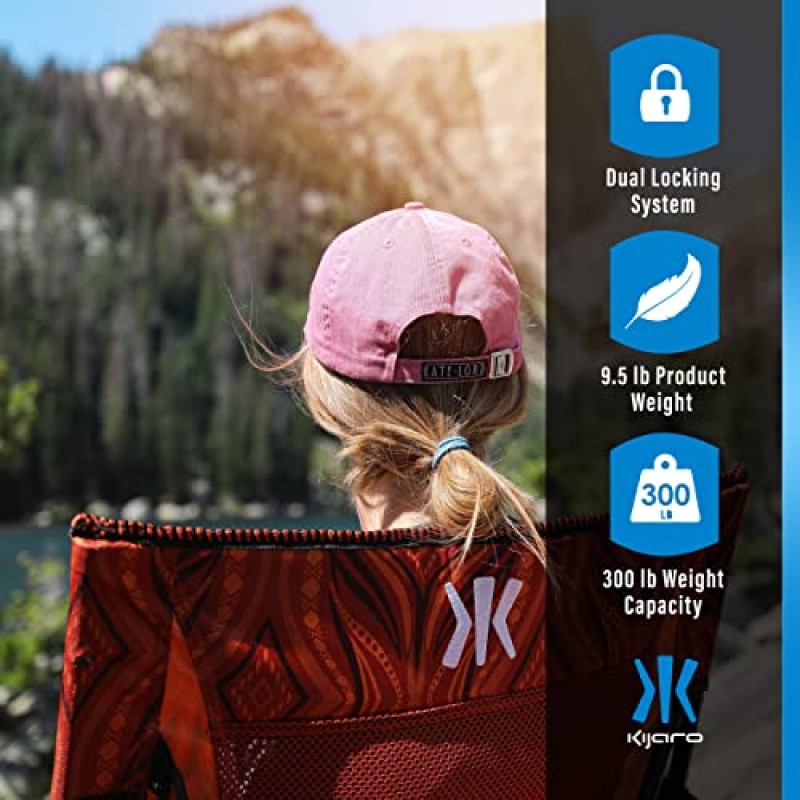 Kijaro는 다양한 접이식 스포츠, 야외 의자 및 잔디 의자, 이중 잠금 기능, 대상 인쇄 - Victoria Desert Orange를 즐길 수 있습니다.