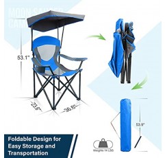 그늘이 있는 하이 포인트 스포츠 캠핑 의자, 헤비 듀티 캐노피 라운지 의자 야외, 캠핑, 해변 및 파티오용 컵 홀더가 있는 차양 하이킹 여행용 의자, 로얄 블루