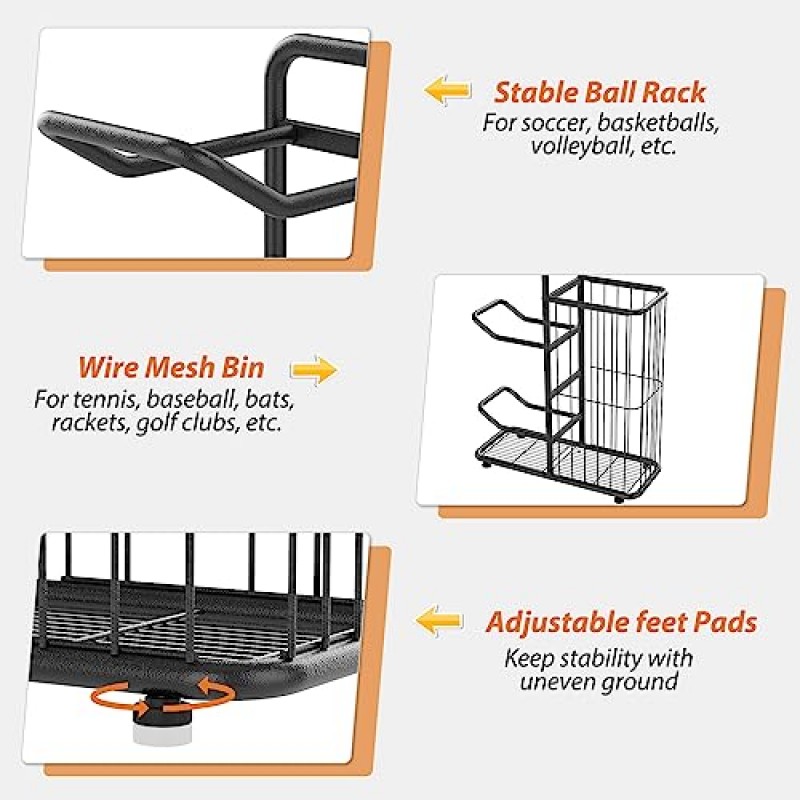 Gadroad 소형 5구 스포츠 장비 보관 랙, 보관 바구니가 있는 농구 디스플레이 랙, 차고용 안정적인 농구 랙 - 공, 장난감, 스포츠 장비 정리