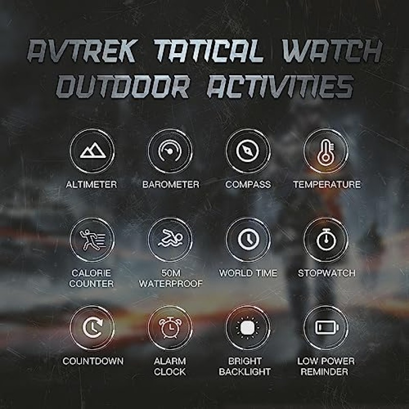 AVTREK Mens 야외 스포츠 전술 생존 시계 하이킹 디지털 손목 시계 스마트 수영 군대 고도계 기압계 나침반 시계