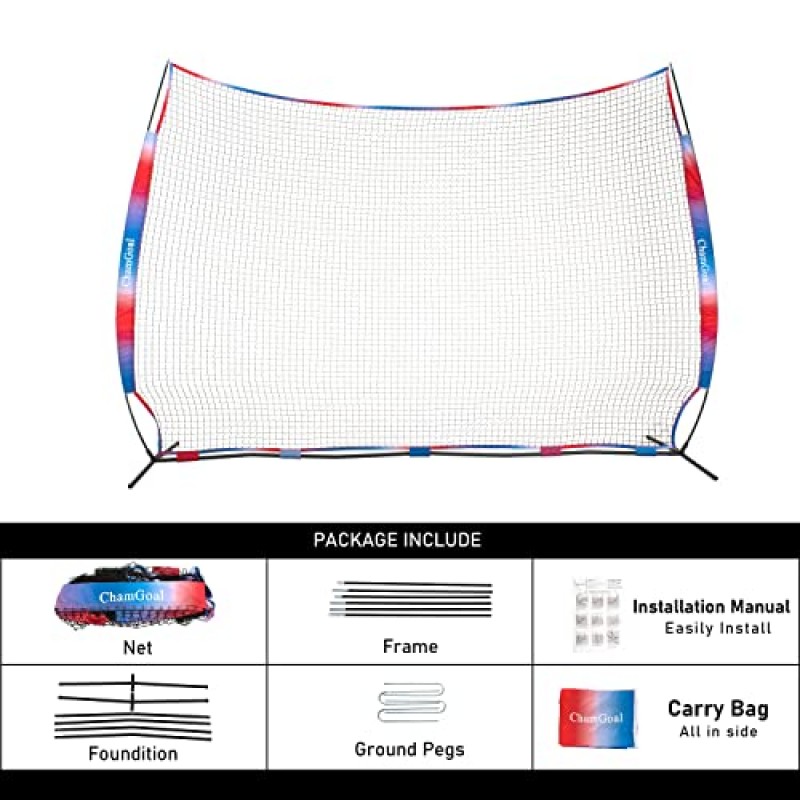 ChamGoal 접이식 바리케이드 백스톱 네트, 농구 배리어 네트 라크로스 백스톱, 야구 소프트볼 축구장 하키 골프용 네트, 뒷마당 실내 실외 공원 운반 가방용 휴대용 스포츠 그물