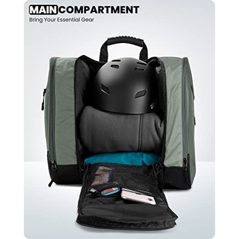 OutdoorMaster 38L 스키 부츠 가방, 스키 헬멧, 고글 및 장갑용 방수 바닥이 있는 항공 여행 스노우보드 부츠 배낭