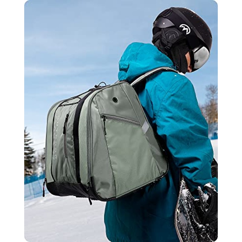 OutdoorMaster 38L 스키 부츠 가방, 스키 헬멧, 고글 및 장갑용 방수 바닥이 있는 항공 여행 스노우보드 부츠 배낭