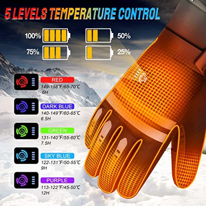 남성용 여성용 온열 장갑, 겨울 스포츠용 배터리 포함 충전식 EEIEER 남성용 겨울 난방 장갑
