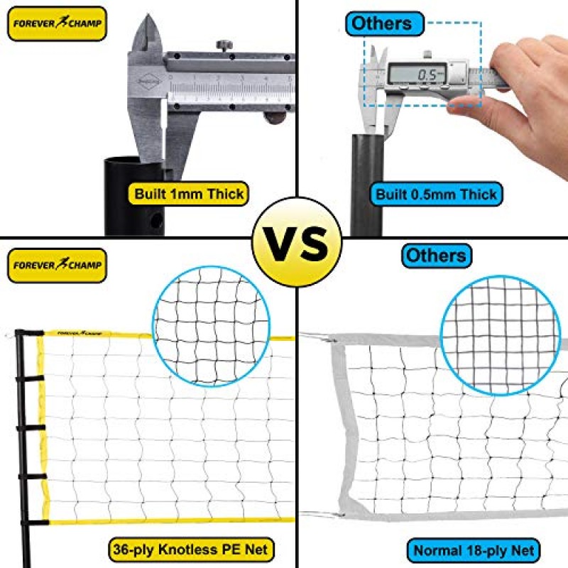 Forever Champ 야외 배구 네트 - 32x3피트 규정 크기 네트, 8.5인치 PU 배구, 휴대용 가방, 경계선, 강철 기둥 및 펌프 포함 - 뒷마당, 해변 또는 수영장용 배구 네트