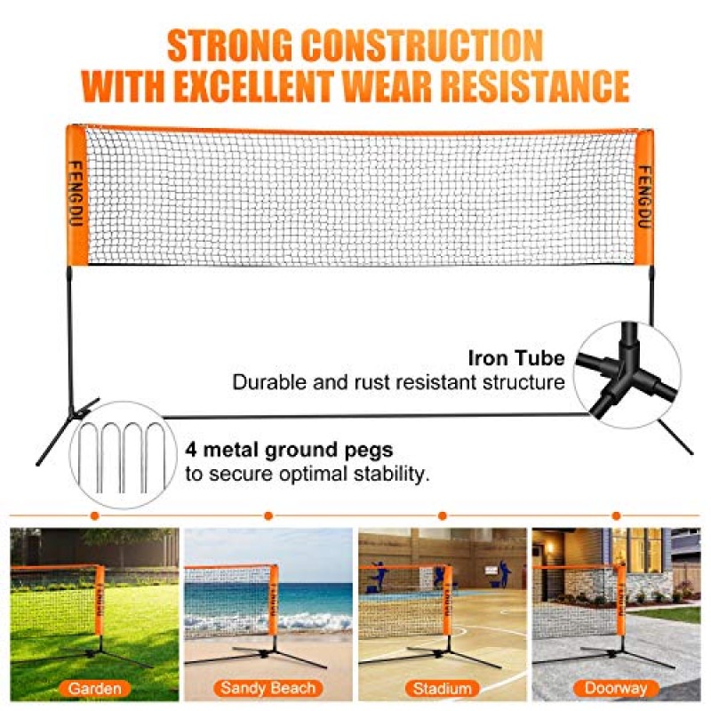 FENGDU 휴대용 배드민턴 네트 세트, 조절 가능한 높이 테니스 네트, 어린이 배구, 축구 네트 쉬운 설정 뒷마당, 실내, 실외, 해변용 기둥이 있는 나일론 스포츠 네트