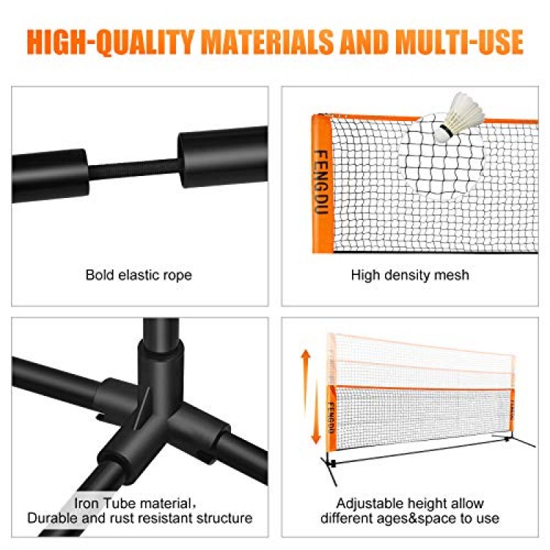 FENGDU 휴대용 배드민턴 네트 세트, 조절 가능한 높이 테니스 네트, 어린이 배구, 축구 네트 쉬운 설정 뒷마당, 실내, 실외, 해변용 기둥이 있는 나일론 스포츠 네트