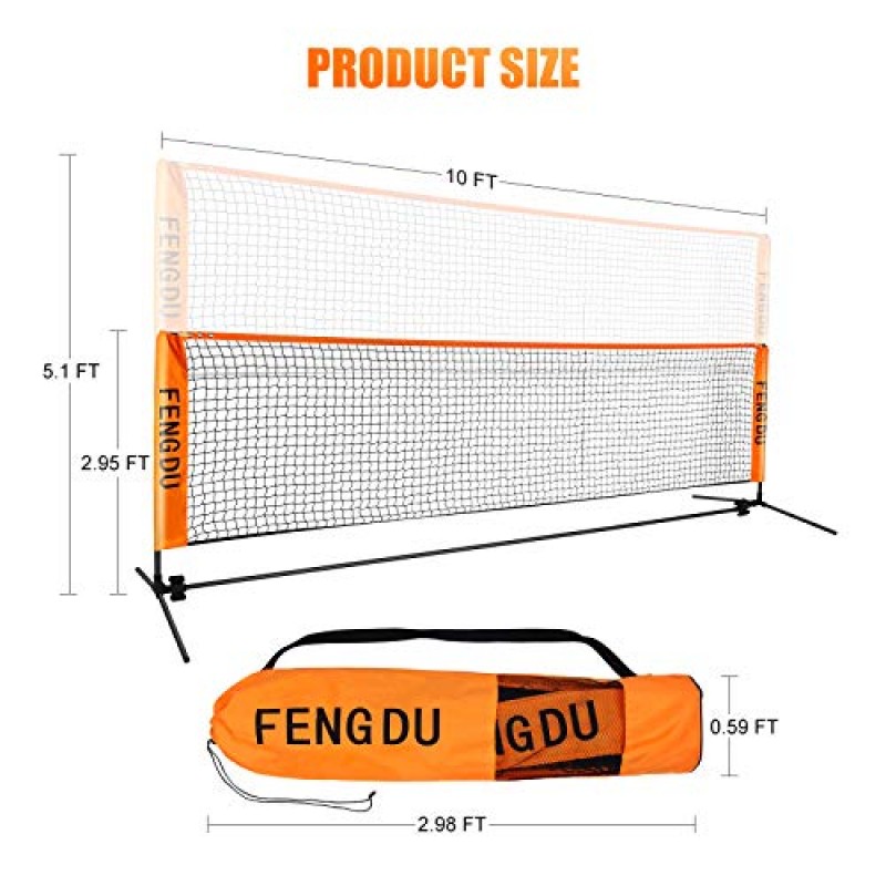 FENGDU 휴대용 배드민턴 네트 세트, 조절 가능한 높이 테니스 네트, 어린이 배구, 축구 네트 쉬운 설정 뒷마당, 실내, 실외, 해변용 기둥이 있는 나일론 스포츠 네트