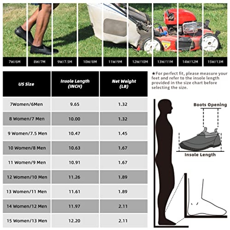 DRYCODE 남성용 정원 신발, 4.5mm 네오프렌이 포함된 방수 고무 신발, 잔디 관리, 원예 및 마당 작업용 야외 여성용 장화, 크기 6-13