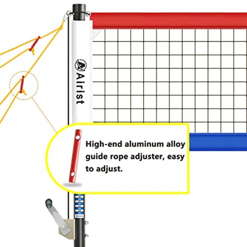 강철 처짐 방지 시스템, 조정 가능한 알루미늄 폴, 뒤뜰 및 해변용 전문 배구 네트 세트, 배구 및 휴대용 가방을 갖춘 Airist 헤비 듀티 배구 네트 야외