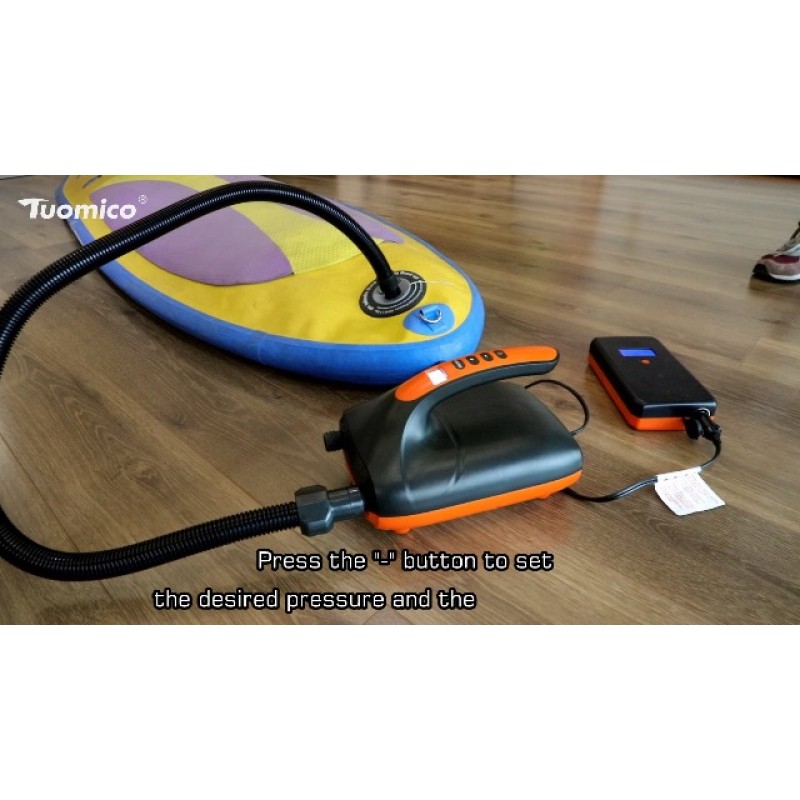 Tuomico Max 20 PSI SUP 듀얼 스테이지 팽창 및 수축 기능이 있는 전기 공기 펌프, 스탠드업 패들 보드, 보트, 수상 스포츠, 풍선 텐트, 요가 공용 6개의 노즐이 있는 LCD 디지털 전기 펌프