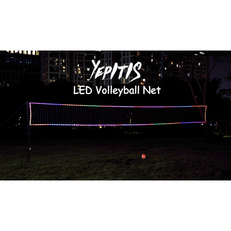 YepItIs LED 프로 배구 네트, 원격 제어 기능이 있는 야외 라이트 업 32x3FT 휴대용 배구 네트, 야외 뒷마당을 위한 어둠 속에서 빛나는 헤비 듀티 배드민턴 배구 네트