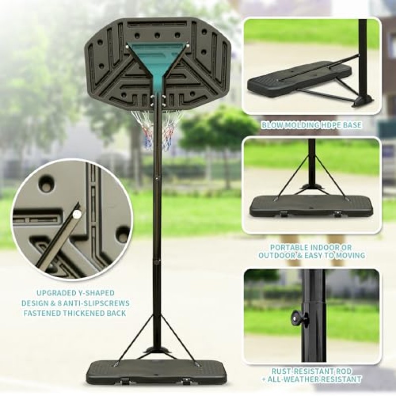 프로 코트 휴대용 농구 골대 10피트 조정 가능한 농구 골대 목표 시스템 뒷마당 실내 야외 스포츠 어린이/성인을 위한 43인치 HDPE 비산 방지 백보드