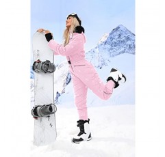 Aoysky 여성 겨울 Onesies 스키 점프 슈트 야외 스포츠 Snowsuit 모피 칼라 코트 점프 슈트 후드 스키 재킷과 바지