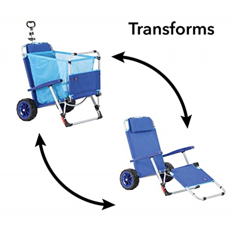 Mac Sports Beach Day 접이식 긴 의자 라운지 의자(통합 왜건 풀 카트 조합 및 무거운 바퀴 포함) - 해변, 뒷마당, 수영장 또는 피크닉에 적합