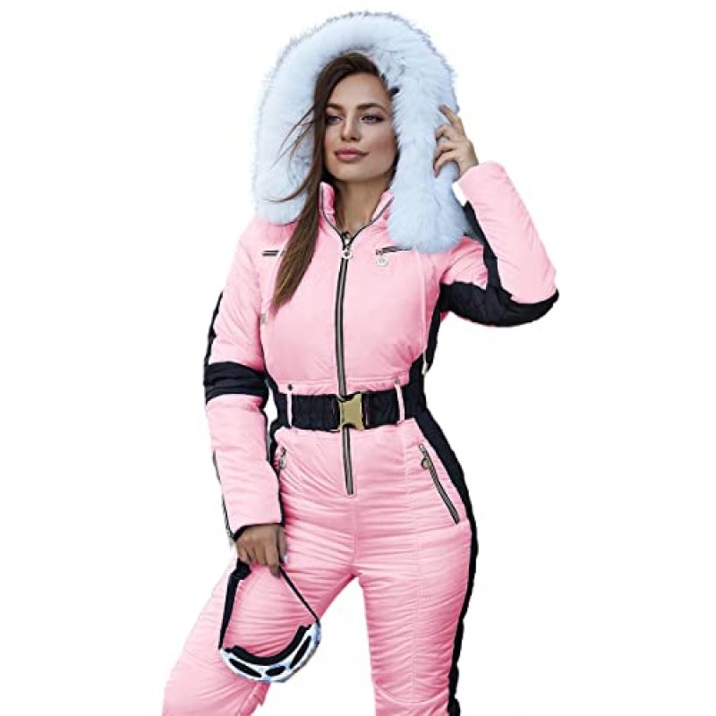 Yousify Womens Winter Onesies 스키 점프 슈트 야외 스포츠 방수 Snowsuit 탈착식 모피 칼라 코트 점프 슈트