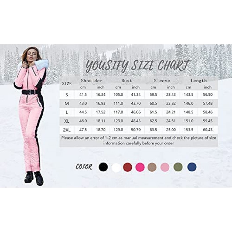 Yousify Womens Winter Onesies 스키 점프 슈트 야외 스포츠 방수 Snowsuit 탈착식 모피 칼라 코트 점프 슈트