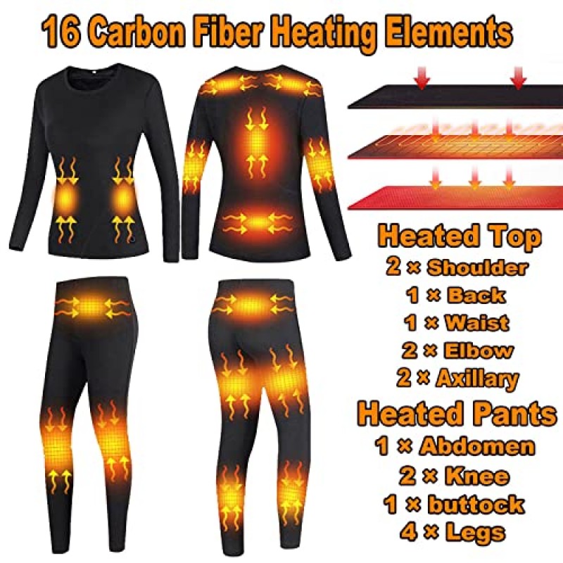 Windpost 남성용 가열 열 속옷 세트, 16개 가열 영역이 있는 남성용 겨울 야외 스포츠 속옷, 가열 셔츠 바지