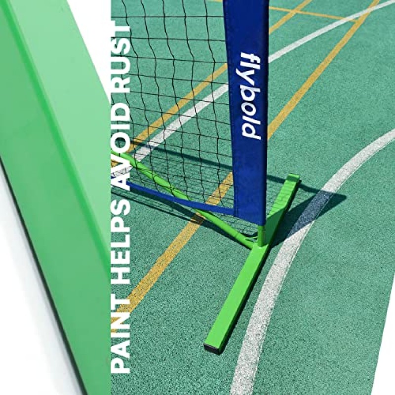 flybold Pickleball Net |패들 4개가 있거나 없는 휴대용 세트| 순 규정 크기 장비 실내 실외 게임용 휴대용 가방이 있는 가볍고 견고한 연동 금속 포스트| 전체 코트 크기 - 22피트