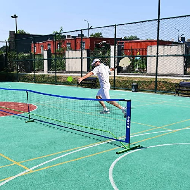 flybold Pickleball Net |패들 4개가 있거나 없는 휴대용 세트| 순 규정 크기 장비 실내 실외 게임용 휴대용 가방이 있는 가볍고 견고한 연동 금속 포스트| 전체 코트 크기 - 22피트