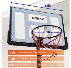 어린이/성인을 위해 조절 가능한 3.8-10피트 높이의 세레이 농구 후프, 야외/실내 스포츠용 44인치 백보드 및 2개의 바퀴가 있는 야외 휴대용 농구 후프