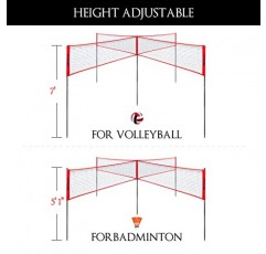 FITPLAY 4사각형 배구/배드민턴 네트 세트, 높이 조절이 가능한 뒷마당용 4방향 배구 네트, 2,3,4인용 야외 휴대용 배구 네트, 청소년 및 성인용 게임 세트