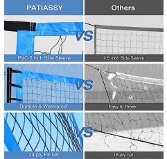 Patiassy 야외 휴대용 배구 네트 세트 시스템 - 빠르고 쉬운 설정 높이 조절이 가능한 강철 기둥, 해변 뒷마당용 펌프 및 휴대용 가방이 포함된 PU 배구