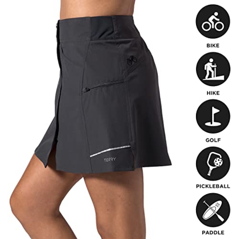 Terry Metro Skort Lite, 탈착식 사이클링 패딩 라이너 반바지가있는 여성용 사이클링 Skorts 스커트, 골프 야외 스포츠