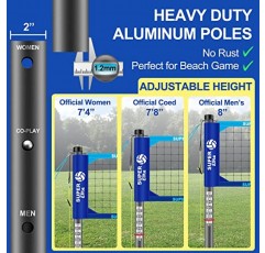 알루미늄 조정 가능한 높이 폴이 있는 휴대용 프로 배구 네트 세트, 쉬운 풀다운 텐셔너가 있는 헤비 듀티 네트 세트 시스템, 실외, 뒷마당, 해변, 잔디밭용 득점 폴 2개