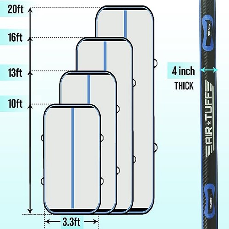 AIR TUFF 풍선 체조 매트 | 홈 체육관, 요가, 응원, 체조 장비용 전기 펌프가 있는 텀블링 에어 트랙 | 매트 가방 포함 | 어린이와 성인, 실내 및 실외 사용에 적합