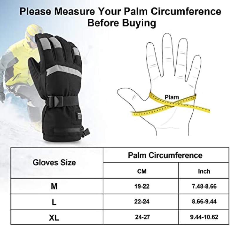 Wodesid 가열 장갑 남성용 배터리 7.4V 4000mAh 충전식, 스키 오토바이 전기 장갑 터치스크린 방수 따뜻함 겨울 - 3 구역 가열, 손끝