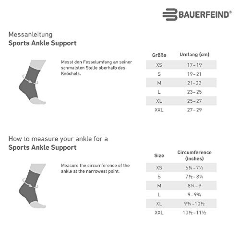 Bauerfeind 스포츠 발목 지지대 - 통기성 압축(검정색, 중간/오른쪽)