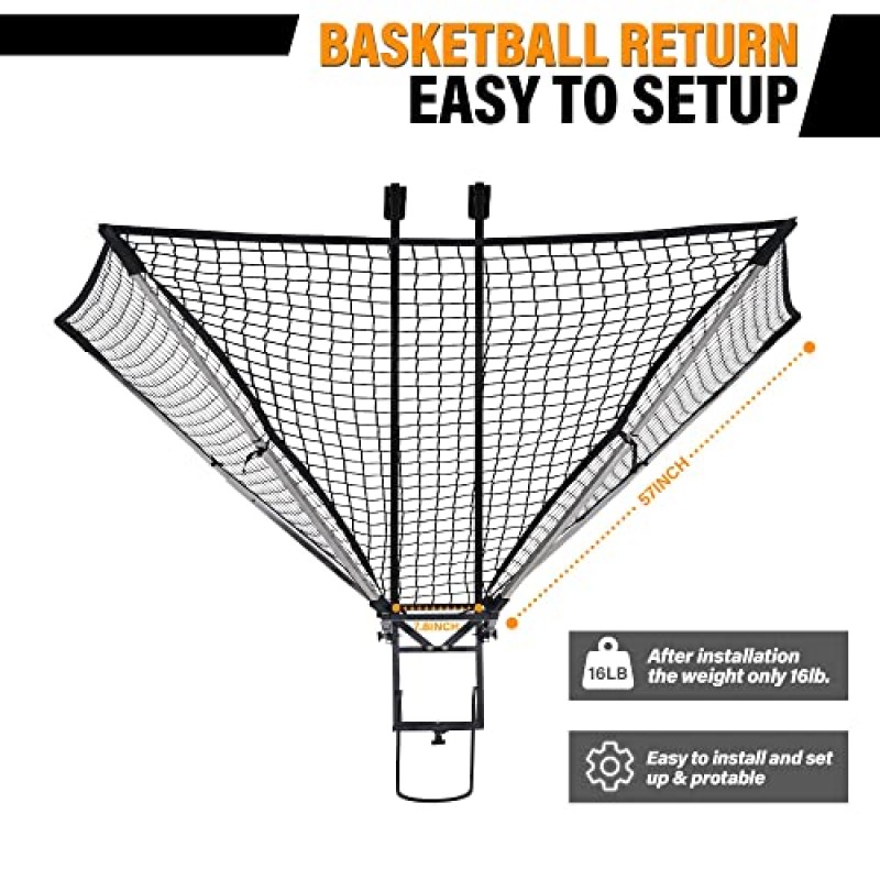 Juvecuns 농구 리바운더 네트 리턴 시스템 - 향상된 슈팅 효율성을 위해 조절 가능한 지지 바가 있는 휴대용 슈팅 트레이너