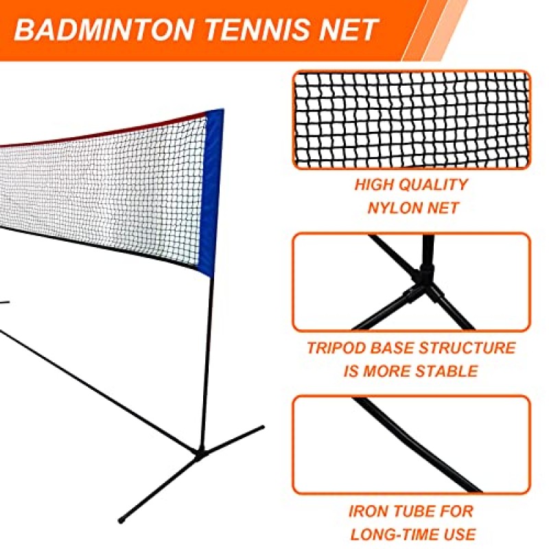 Sharellon 배구 네트, 휴대용 배구 네트, 어린이를 위한 높이 조절 가능한 배구 테니스 Pickleball 축구 훈련 네트 실내, 실외, 뒷마당, 해변, 진입로, 운반 가방이 있는 수영장