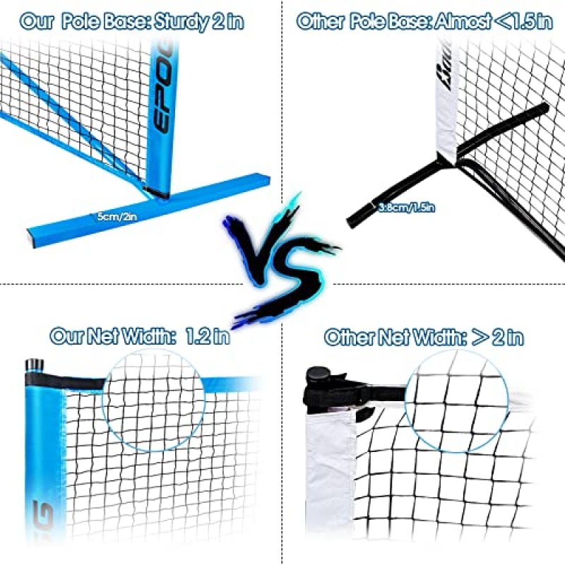 EPOGG 휴대용 피클볼 네트 세트, 공식 크기 피클볼 네트 시스템(피클볼 패들 4개, 야외 피클볼 2개, 휴대용 가방 및 게임 및 프로 스포츠 훈련용 고강도 강철 프레임 포함)