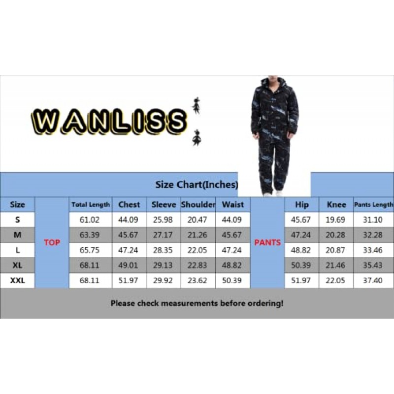 WANLISS Mens 원피스 스키 복 다채로운 점프 슈트 스노우 보드 Snowsuits 겨울 야외 스노우 스포츠 방수