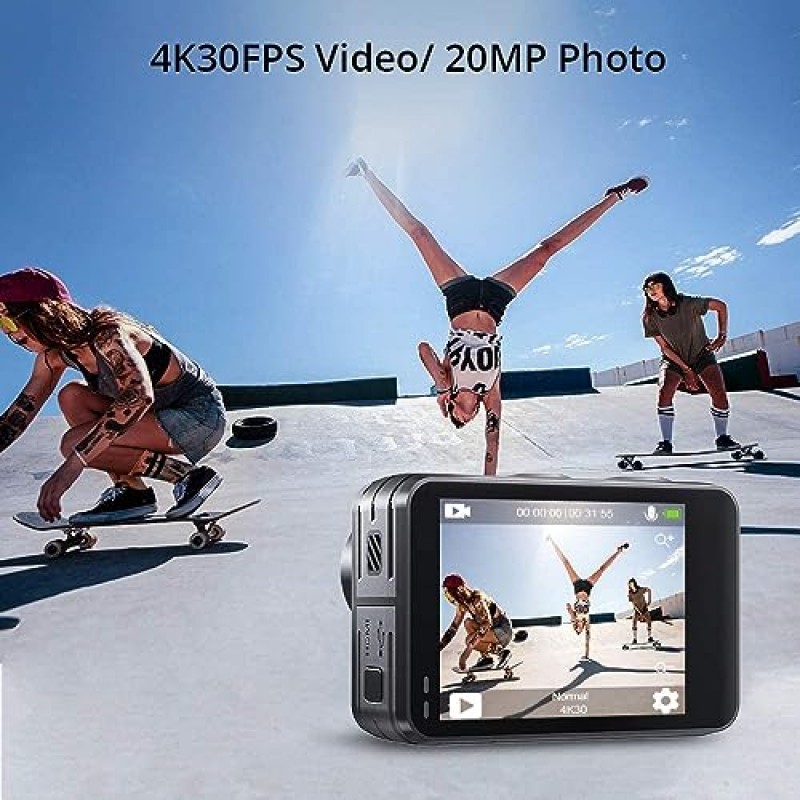 AKASO Brave 7 LE 4K30FPS 20MP WiFi 액션 카메라(터치 스크린 포함) EIS 2.0 줌 원격 제어 131피트 수중 카메라(2X 1350mAh 배터리 포함) 외부 마이크 Vlog 카메라 지원