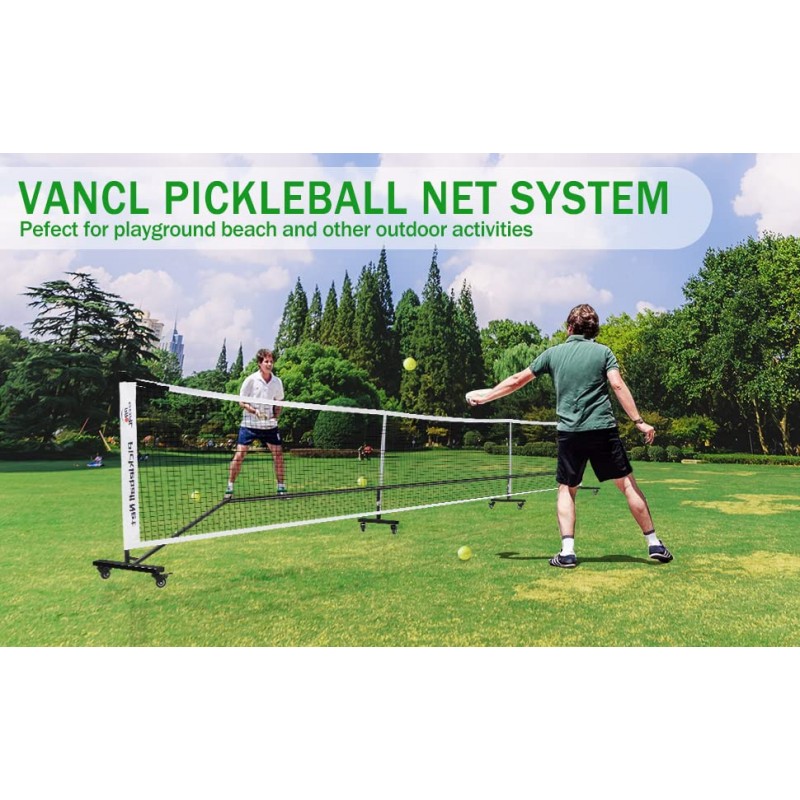 바퀴에 VANCL Pickleball Net 배드민턴 Pickleball Net 높이 조절 가능한 휴대용 그물 야외 금속 프레임, 강력한 나일론 그물 및 Pickleball/테니스/배드민턴/배구용 운반 가방 포함