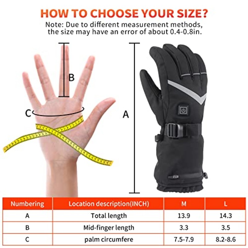 남성 여성을 위한 가열 장갑, 5000mAh 충전식 전기 배터리 가열 장갑, 오토바이, 사냥, 사이클링을 위한 방수 터치스크린 손 따뜻하게 겨울 장갑