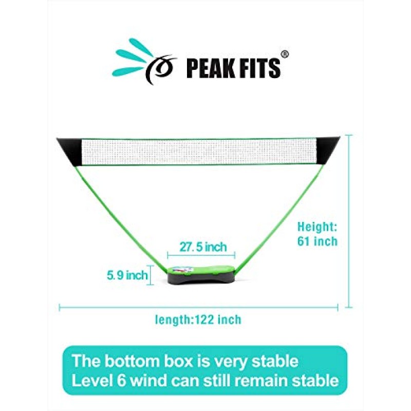 Peak Fits 휴대용 배드민턴 네트 세트, 접이식 배구 배드민턴 네트, 전문 흑연 배드민턴 라켓 4개, 라켓 그립 테이프 8개, 셔틀콕 4개, 가족 게임, 어린이 선물, 뒷마당 스포츠