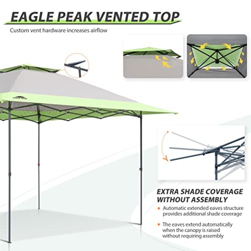 EAGLE PEAK 13x13 직선 다리 팝업 캐노피 텐트 즉석 야외 캐노피 간편한 1인 설치 접이식 대피소(자동 확장 처마 포함) 169평방피트의 그늘(회색)