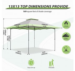 EAGLE PEAK 13x13 직선 다리 팝업 캐노피 텐트 즉석 야외 캐노피 간편한 1인 설치 접이식 대피소(자동 확장 처마 포함) 169평방피트의 그늘(회색)