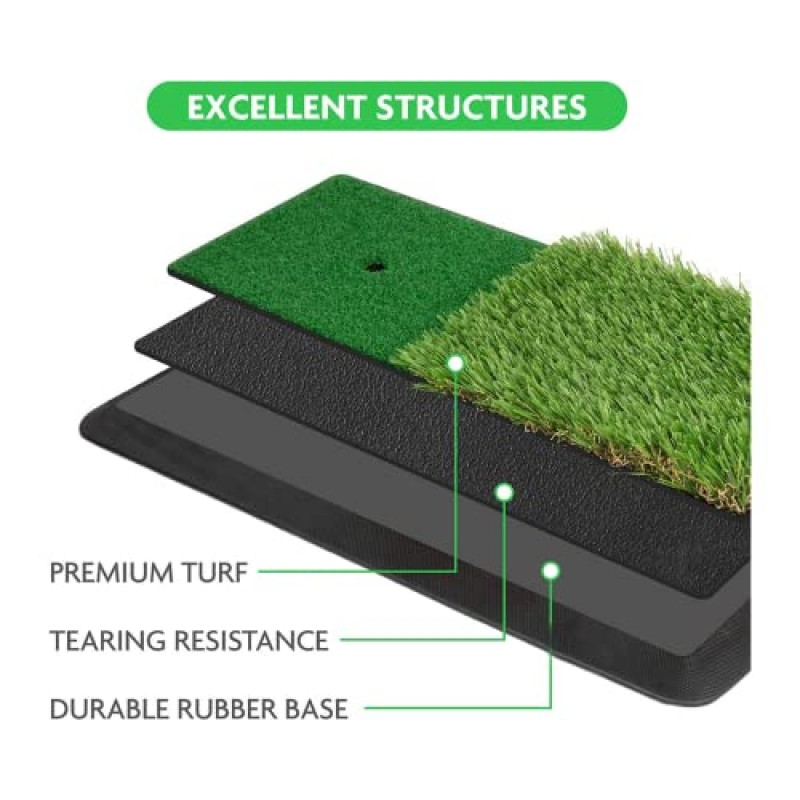 다이얼인 실내/실외 2단 잔디 치핑 스윙 매트 및 팝업 네트 훈련 장비 번들, 폼 연습용 공 3개, 페어웨이 및 러프에서 실제 골프 샷 시뮬레이션