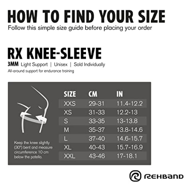 Rehband 무릎 슬리브 3mm 네오프렌, 지구력 및 볼 스포츠를 위한 경량 무릎 보호대, 남녀공용 압축 스타터 무릎 슬리브, 통기성 달리기 무릎 지지대, 색상: 블랙 - 1 쌍, 크기: XX-소형