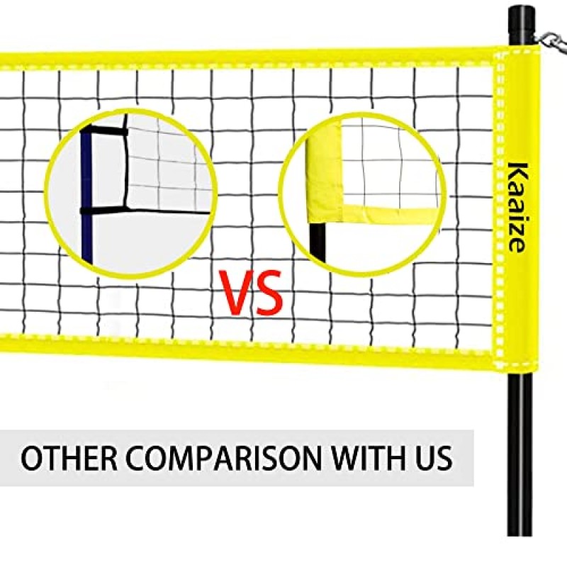 Kaaize 야외 휴대용 배구 네트 세트 시스템(빠르고 쉬운 설정 포함) 뒷마당, 해변, 소프트 PU 배구, 펌프, 경계선 및 운반용 가방을 위한 조절 가능한 높이 폴