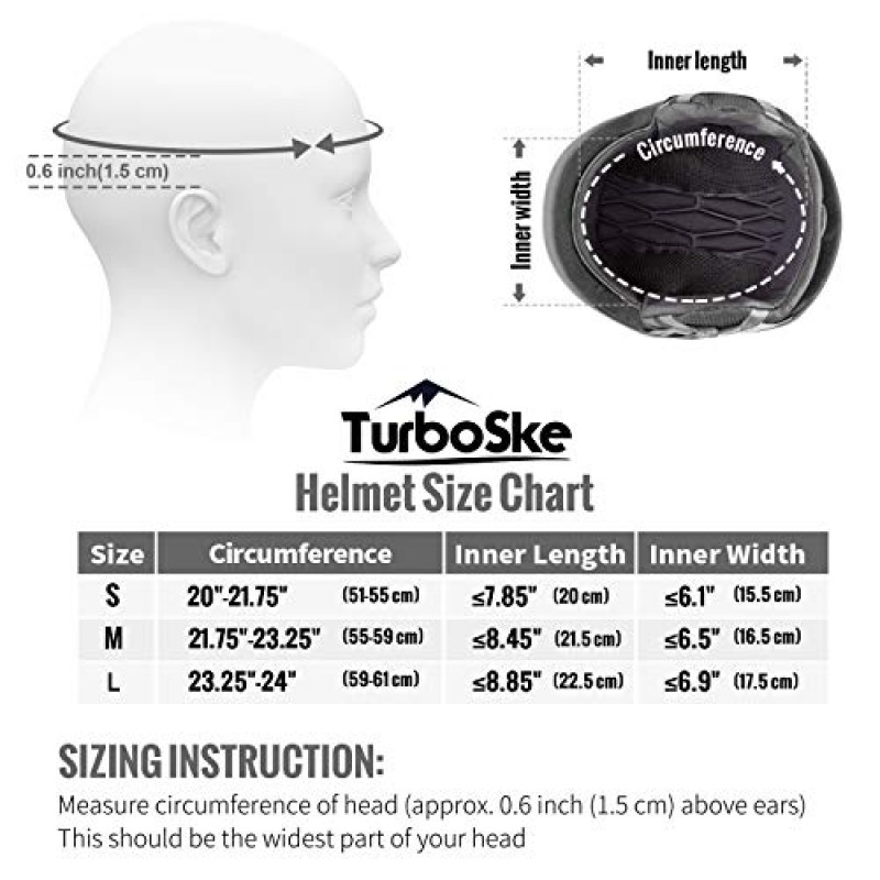 TurboSke 스키 헬멧, 스노우보드 헬멧, 스노우 스포츠 헬멧, 남성 여성 및 청소년용 오디오 호환 가능