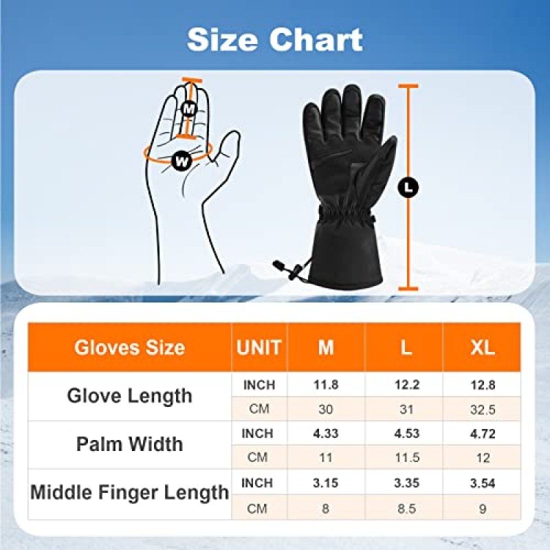 남성 여성을 위한 가열 장갑, 충전식 배터리 가열 장갑 터치스크린 방수, 겨울 오토바이 스키 스노우보드용 전기 가열 장갑