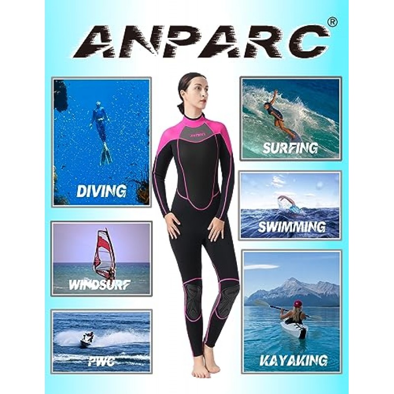 AnParc 잠수복 여성용 3mm 네오프렌 전신 잠수복, 뒷 지퍼가 달린 냉수 잠수복, 다이빙, 수영, 서핑, 스노클링 및 기타 수상 스포츠에 적합합니다.