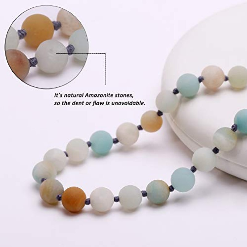 8mm 천연 Amazonite & Blue Goldsand 긴 페르시 목걸이 랩 팔찌 여성 남성을위한 수제 보석