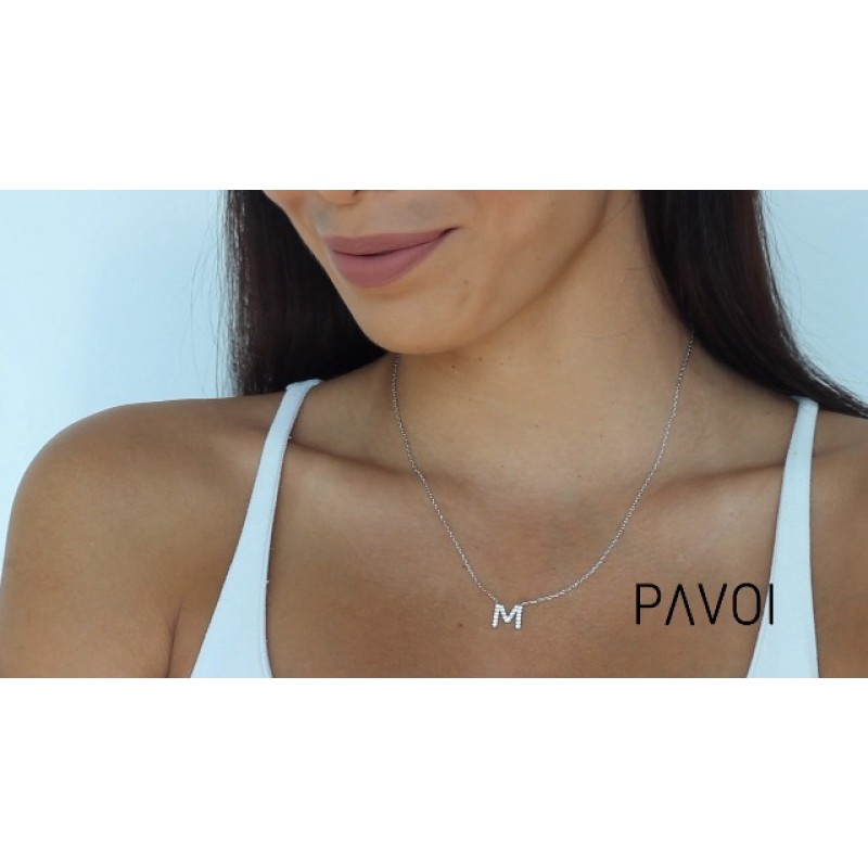 PAVOI 14K 화이트 골드 도금 큐빅 지르코니아 이니셜 목걸이 | 여성을 위한 편지 우아한 목걸이